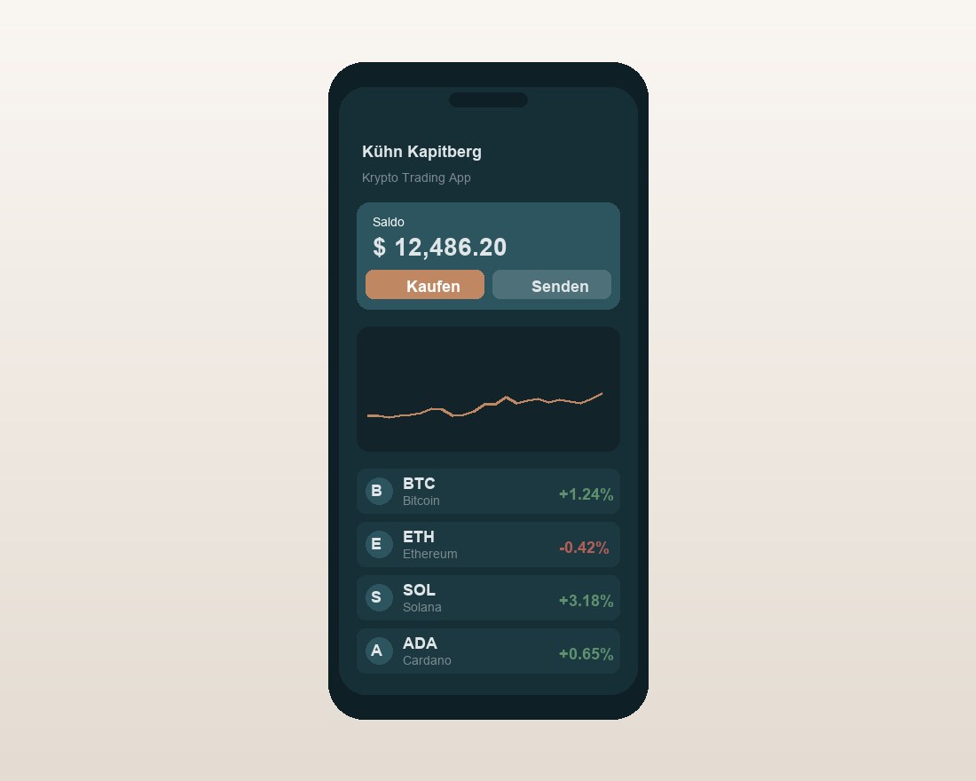 Kühn Kapitberg App auf einem Smartphone mit Portfolioübersicht